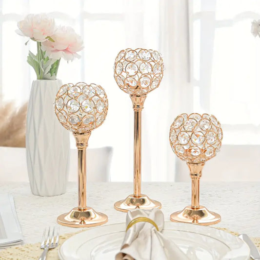 3pcs Crystal Candle Holder, Golden Candlestick Decorative Tealight